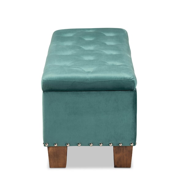 Baxton Studio Hannah Teal Blue Velvet Upholstered Tufted Storage Ottoman Bench - 160-9933