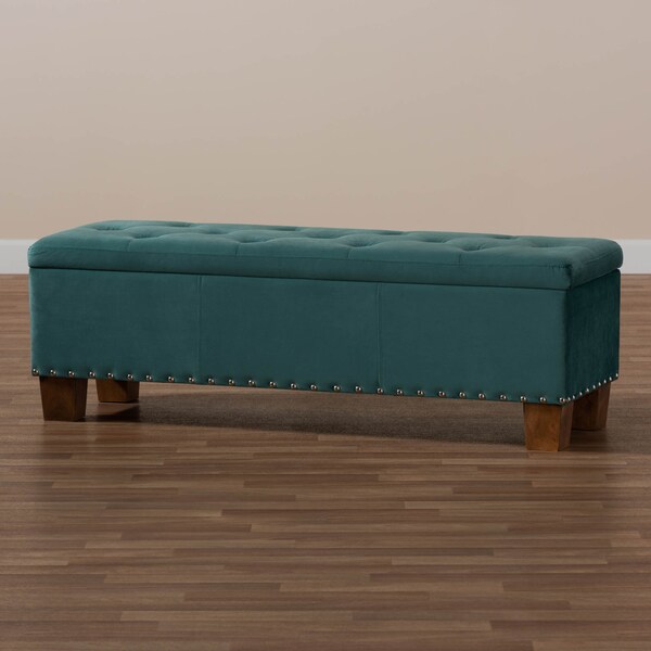 Baxton Studio Hannah Teal Blue Velvet Upholstered Tufted Storage Ottoman Bench - 160-9933