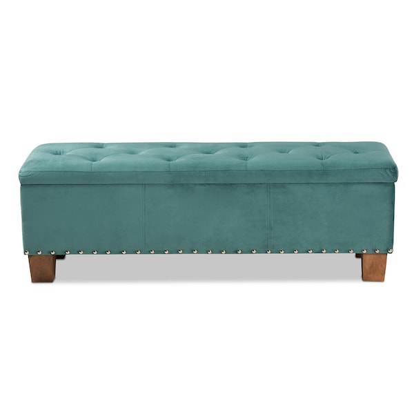 Baxton Studio Hannah Teal Blue Velvet Upholstered Tufted Storage Ottoman Bench - 160-9933