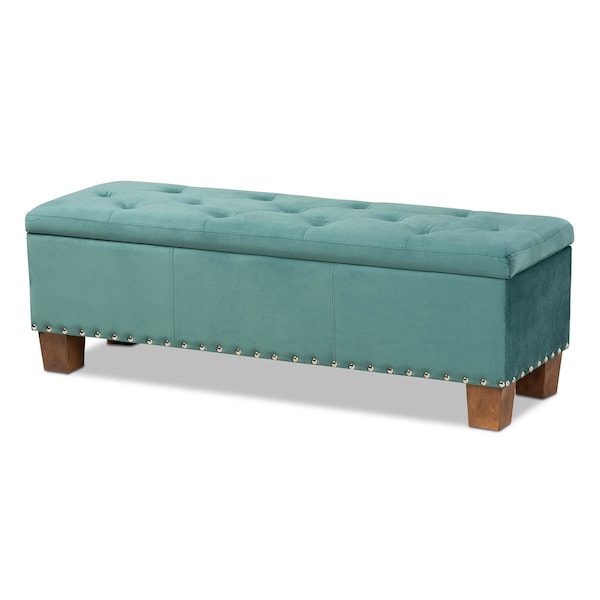 Baxton Studio Hannah Teal Blue Velvet Upholstered Tufted Storage Ottoman Bench - 160-9933
