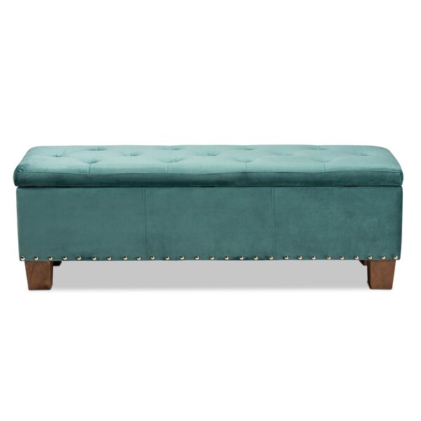 Baxton Studio Hannah Teal Blue Velvet Upholstered Tufted Storage Ottoman Bench - 160-9933