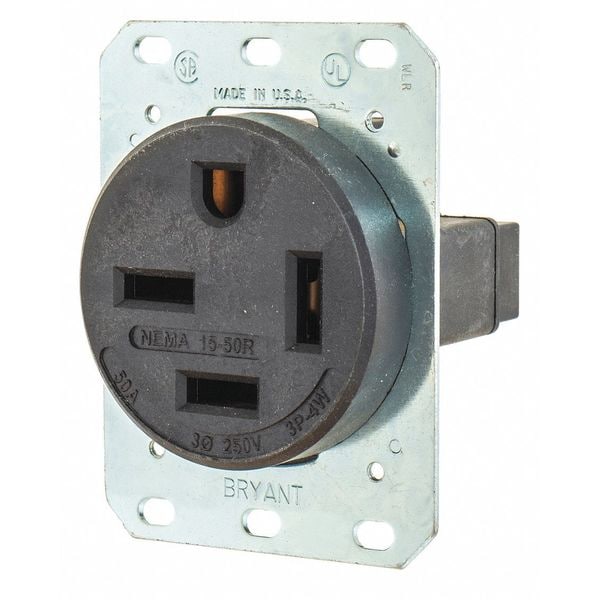 Receptáculo Zoro Select, 50 amperios, 250V AC, montaje empotrado, salida única, 15-50R, color negro - 8450FR