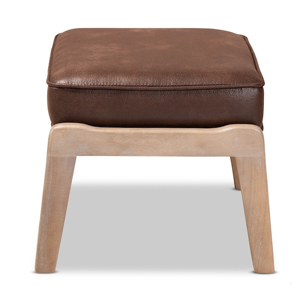 Baxton Studio Sigrid Dark Brown Upholstered Antique Oak Finished Wood Ottoman - 162-10405