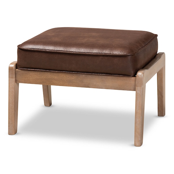 Baxton Studio Sigrid Dark Brown Upholstered Antique Oak Finished Wood Ottoman - 162-10405