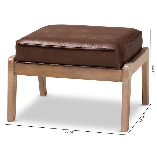 Baxton Studio Sigrid Dark Brown Upholstered Antique Oak Finished Wood Ottoman - 162-10405