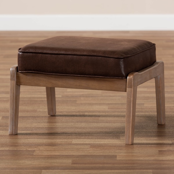 Baxton Studio Sigrid Dark Brown Upholstered Antique Oak Finished Wood Ottoman - 162-10405