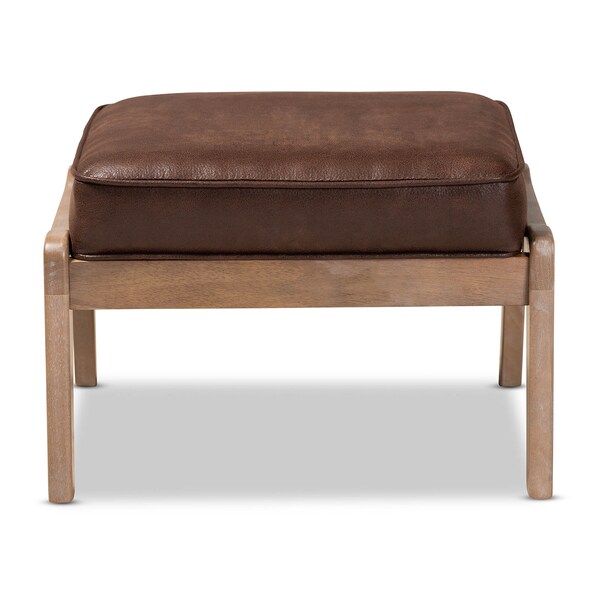 Baxton Studio Sigrid Dark Brown Upholstered Antique Oak Finished Wood Ottoman - 162-10405