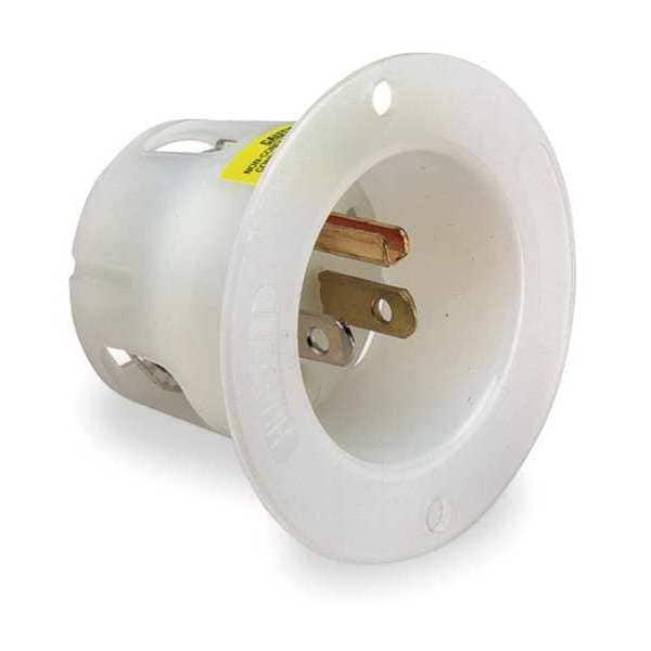 Entrada con brida de Hubbell, 15 amperios, 125V AC, montaje en panel, entrada/salida, 5-15P, blanco - HBL5278C