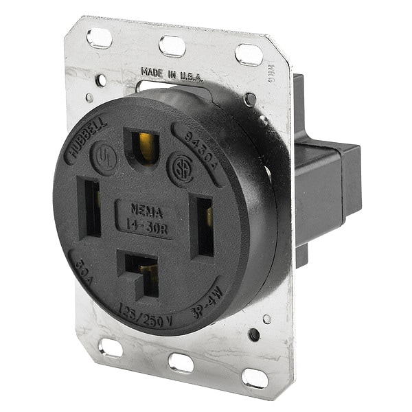 Receptáculo Hubbell, 30 A Amperes, 125/250V AC, Montaje al Ras, Salida Única, 14-30R, Negro - HBL9430A