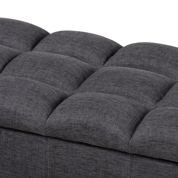 Baxton Studio Brette Charcoal Upholstered Brown Wood Storage Bench Ottoman - 155-9107