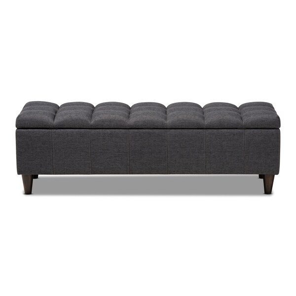 Baxton Studio Brette Charcoal Upholstered Brown Wood Storage Bench Ottoman - 155-9107