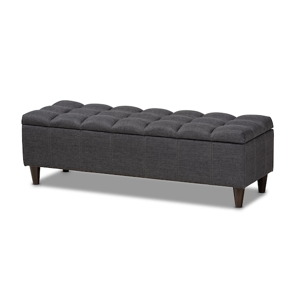 Baxton Studio Brette Charcoal Upholstered Brown Wood Storage Bench Ottoman - 155-9107