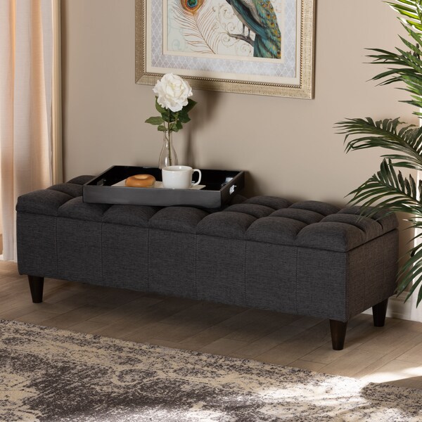 Baxton Studio Brette Charcoal Upholstered Brown Wood Storage Bench Ottoman - 155-9107