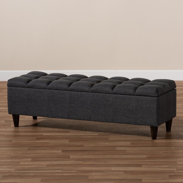 Baxton Studio Brette Charcoal Upholstered Brown Wood Storage Bench Ottoman - 155-9107