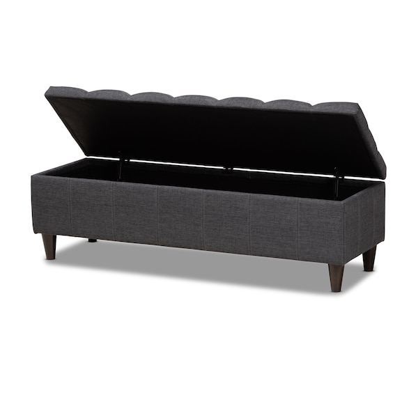 Baxton Studio Brette Charcoal Upholstered Brown Wood Storage Bench Ottoman - 155-9107