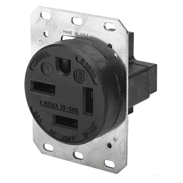 Receptáculo Hubbell, 50 A amperios, 250V CA, montaje empotrado, salida única, 15-50R, negro - HBL8450A