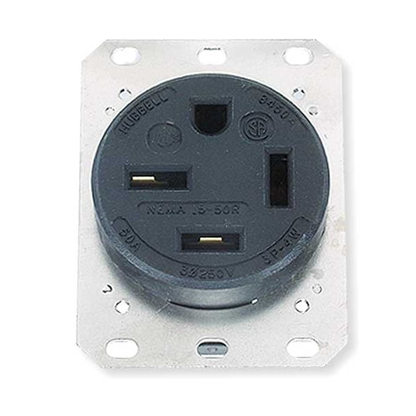 Receptáculo Hubbell, 50 A amperios, 250V CA, montaje empotrado, salida única, 15-50R, negro - HBL8450A
