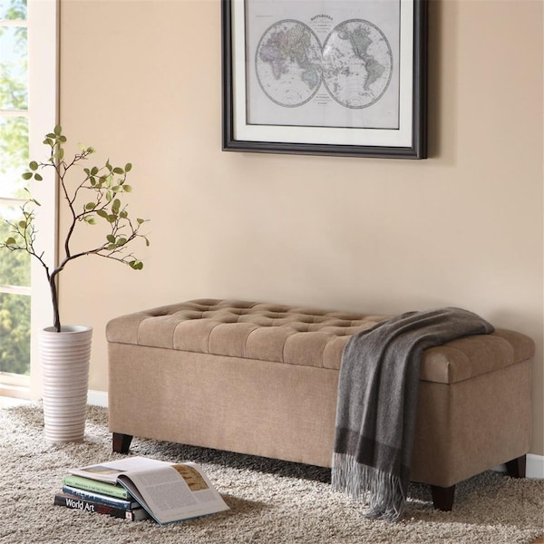 Madison Park Shandra Bench Storage Ottoman With Tufted, Sand - 50.3 x 19.29 x 18.89 in. - FPF18-0142