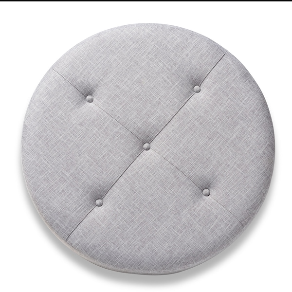 Baxton Studio Vinet Light Gray Upholstered Natural Wood Cocktail Ottoman - 153-9200