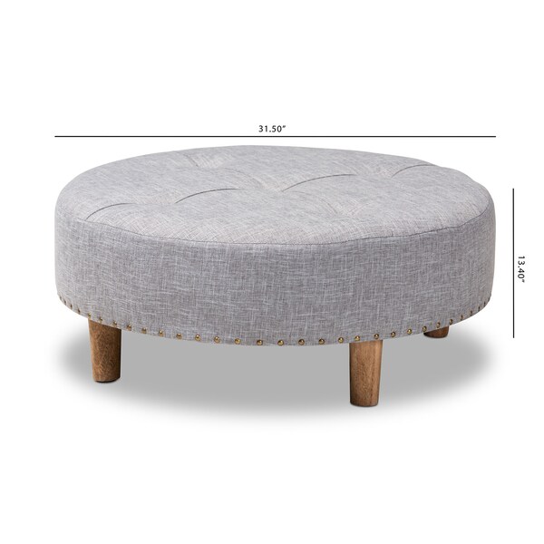 Baxton Studio Vinet Light Gray Upholstered Natural Wood Cocktail Ottoman - 153-9200