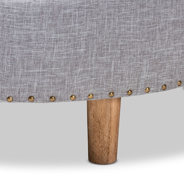 Baxton Studio Vinet Light Gray Upholstered Natural Wood Cocktail Ottoman - 153-9200