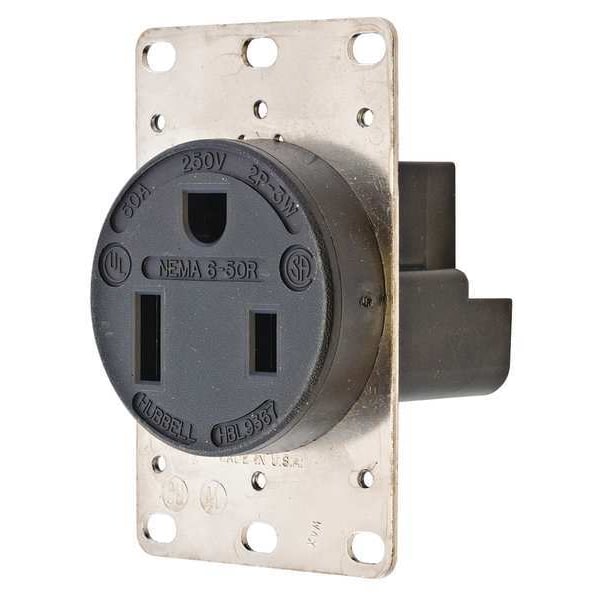 Conector Hubbell, 50 A Amperios, 250V AC, Montaje Empotrado, Salida Única, 6-50R, Negro - HBL9367