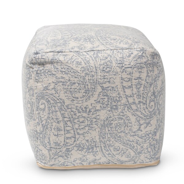 Baxton Studio Juvita Ivory and Blue Handwoven Cotton Paisley Pouf Ottoman - 158-9705