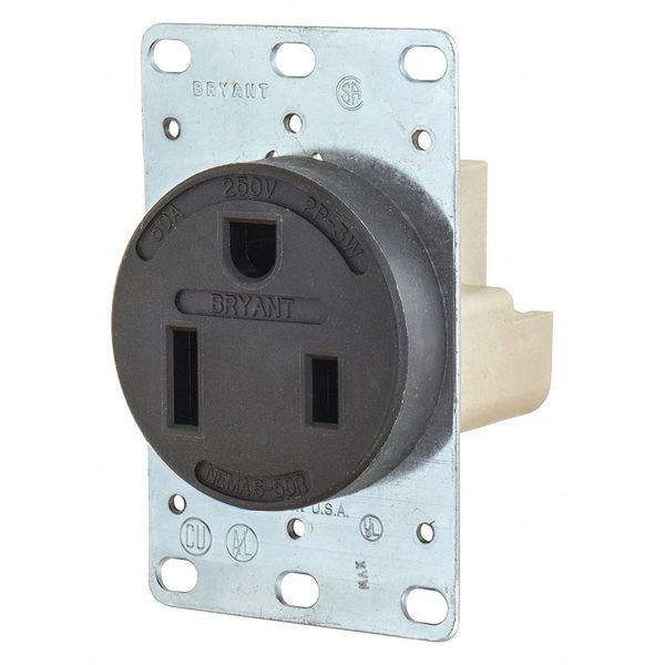 Receptáculo Zoro Select, 50 amperios, 250V CA, montaje al ras, toma única, 6-50R, Negro - 9650FR