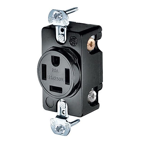 Receptáculo Hubbell, 20 A Amperios, 125/250V CA, Montaje al Ras, Salida Única, 14-20R, Negro - HBL8410