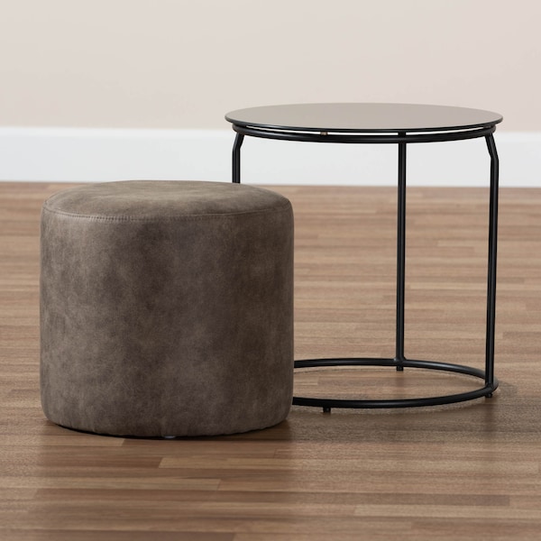 Baxton Studio Kira Black with Grey and Brown 2-Piece Nesting Table and Ottoman Set - 160-9917