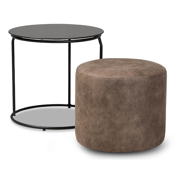 Baxton Studio Kira Black with Grey and Brown 2-Piece Nesting Table and Ottoman Set - 160-9917