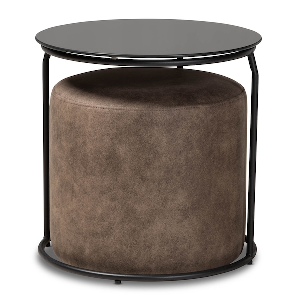 Baxton Studio Kira Black with Grey and Brown 2-Piece Nesting Table and Ottoman Set - 160-9917