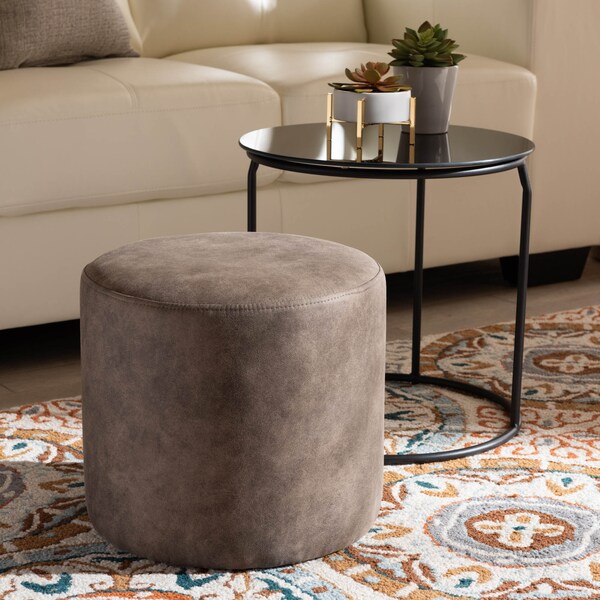 Baxton Studio Kira Black with Grey and Brown 2-Piece Nesting Table and Ottoman Set - 160-9917