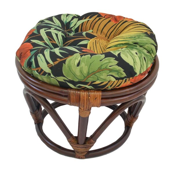International Caravan Rattan Ottoman with Outdoor Fabric Cushion, Tropique Raven - 3301-REO-30