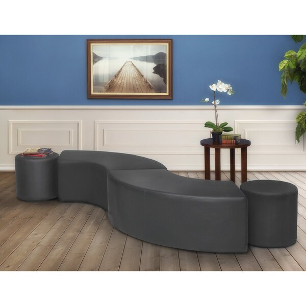 Regency Logan Round Vinyl Ottoman (Set of 2)- Grey - N6262GY2PK