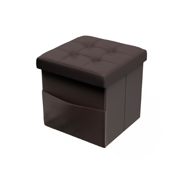 Hastings Home Foldable Storage Cube Ottoman with Pocket, Tufted Faux Leather Footrest Organizer for Bedroom, Brown - 478779JWA