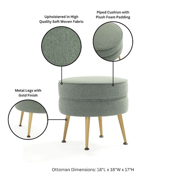 Manhattan Comfort Bailey Ottoman in Sage Green with Gold Feet - OT003-SG