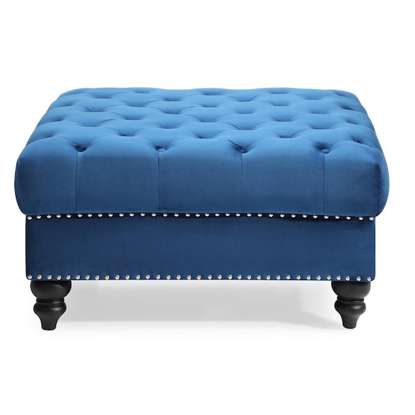 Passion Furniture Nola Tufted Ottoman, Navy Blue - PF-G0351-O