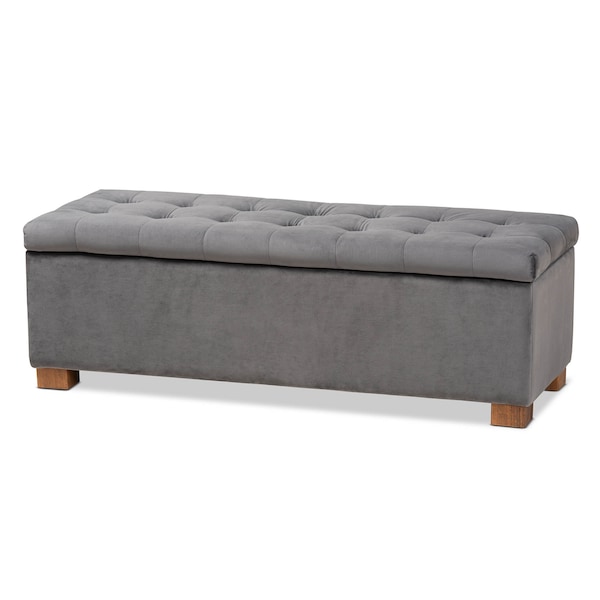 Baxton Studio Roanoke Grey Velvet Upholstered Grid-Tufted Storage Ottoman Bench - 160-9928