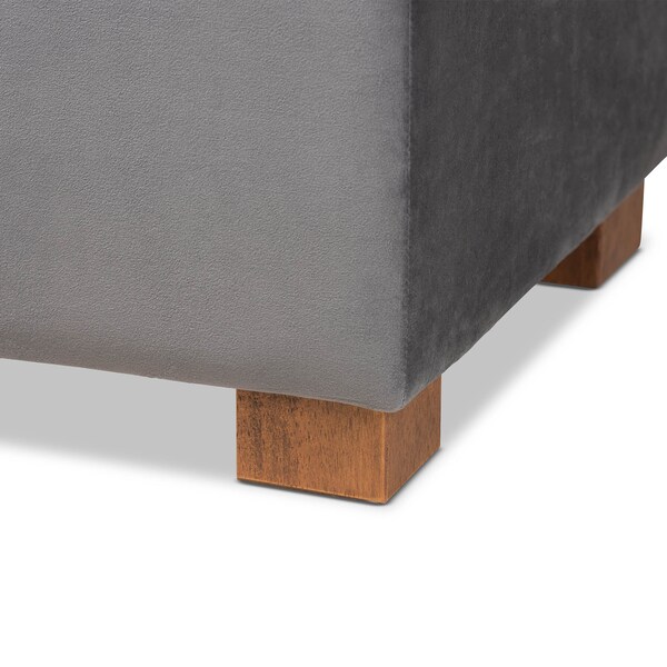 Baxton Studio Roanoke Grey Velvet Upholstered Grid-Tufted Storage Ottoman Bench - 160-9928