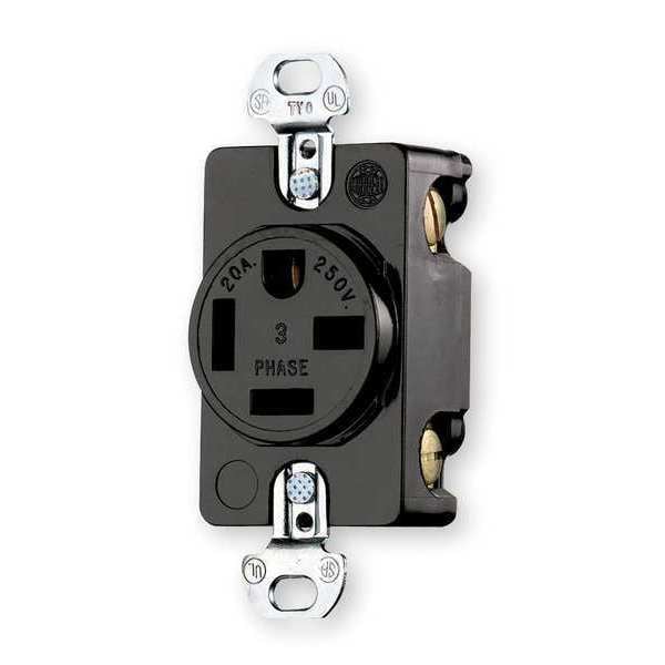 Receptáculo Hubbell, 20 A Amperes, 250V CA, Montaje al ras, Salida única, 15-20R, Negro - HBL8420