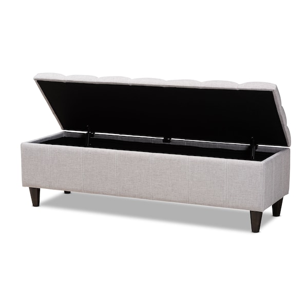 Baxton Studio Brette Beige Upholstered Brown Wood Storage Bench Ottoman - 155-9106