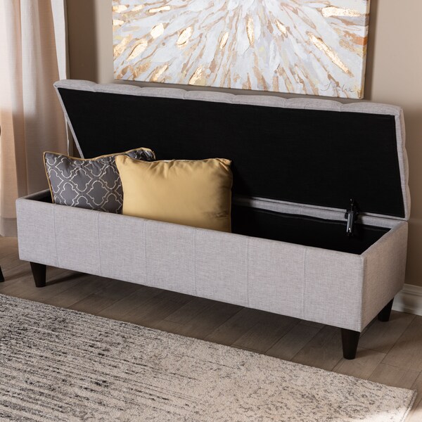 Baxton Studio Brette Beige Upholstered Brown Wood Storage Bench Ottoman - 155-9106