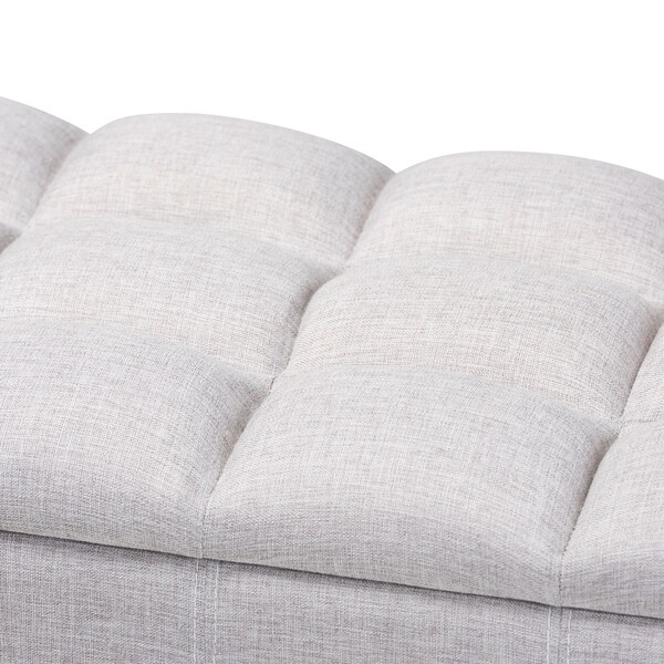 Baxton Studio Brette Beige Upholstered Brown Wood Storage Bench Ottoman - 155-9106