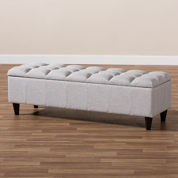 Baxton Studio Brette Beige Upholstered Brown Wood Storage Bench Ottoman - 155-9106