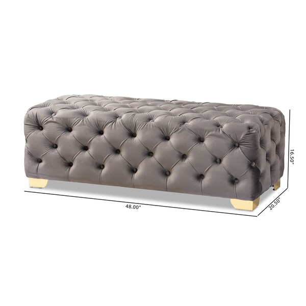 Baxton Studio Avara Gray Velvet Upholstered Gold Finished Tufted Bench Ottoman - 154-9370