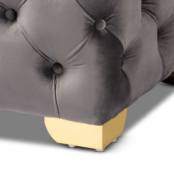 Baxton Studio Avara Gray Velvet Upholstered Gold Finished Tufted Bench Ottoman - 154-9370