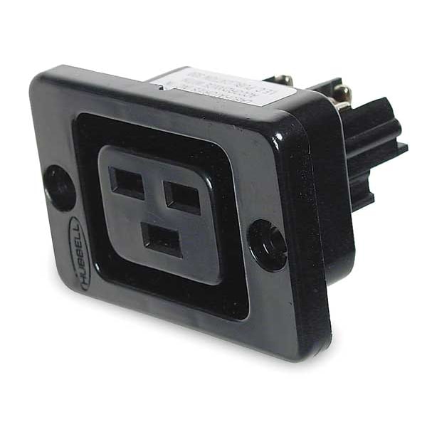 Receptáculo Hubbell, 20 amperios, 250V AC, montaje panel, salida individual, sin NEMA, negro - H320R