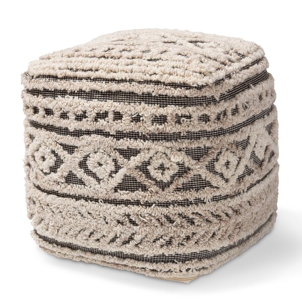Baxton Studio Cronin Beige and Brown Handwoven Hemp Pouf Ottoman - 158-9715