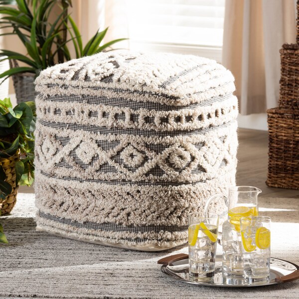 Baxton Studio Cronin Beige and Brown Handwoven Hemp Pouf Ottoman - 158-9715